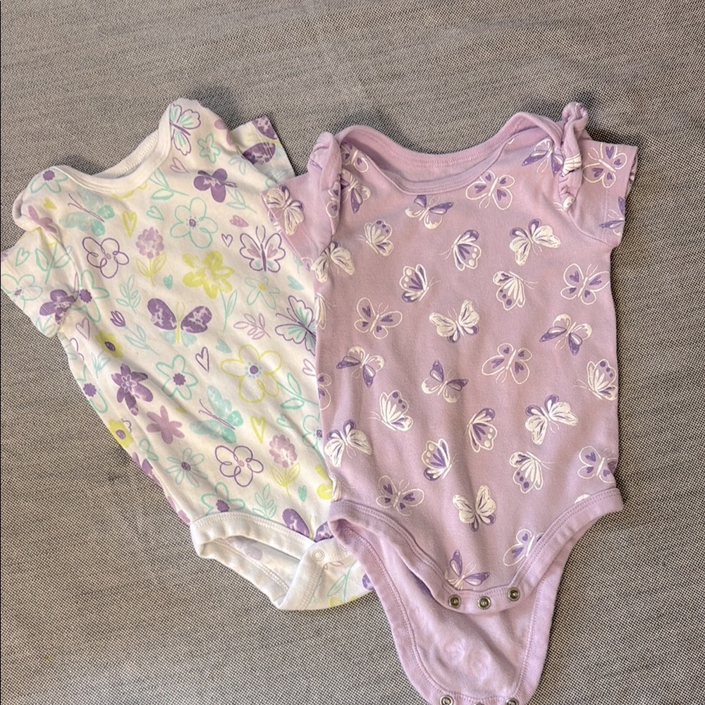 Floral Kids One Piece Set - Purple and White